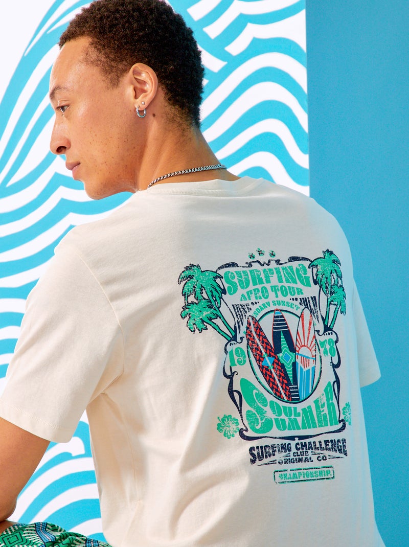 T-shirt met korte mouw en surfprint WIT - Kiabi