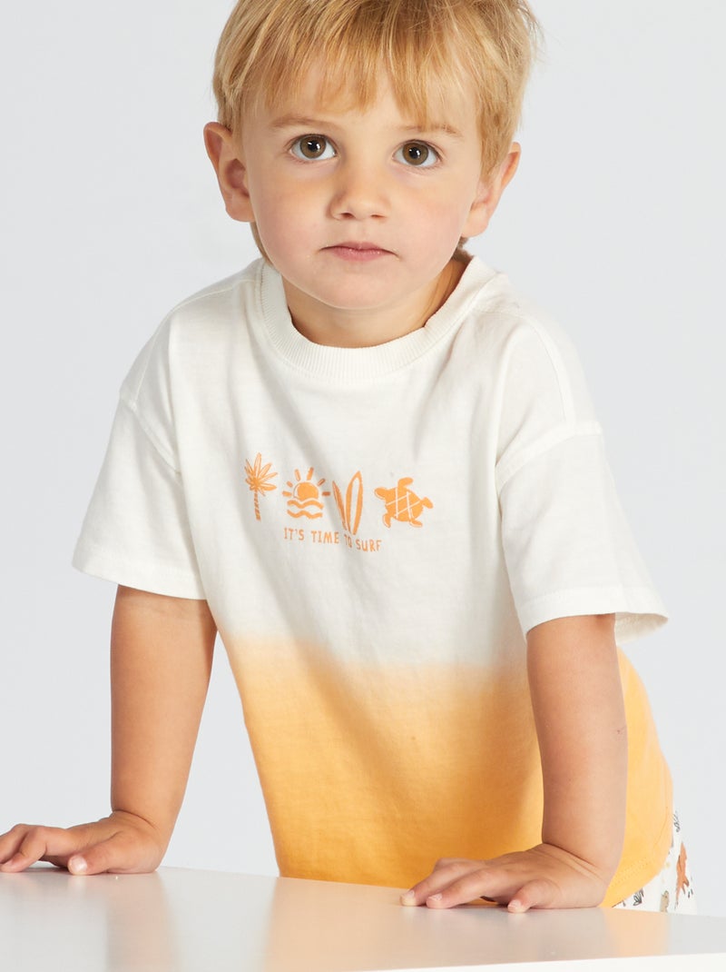 T-shirt met korte mouw en tie-dyeprint ORANJE - Kiabi