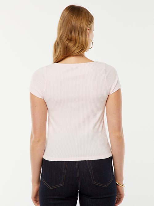 T-shirt met korte mouw met kant en strikje - Kiabi