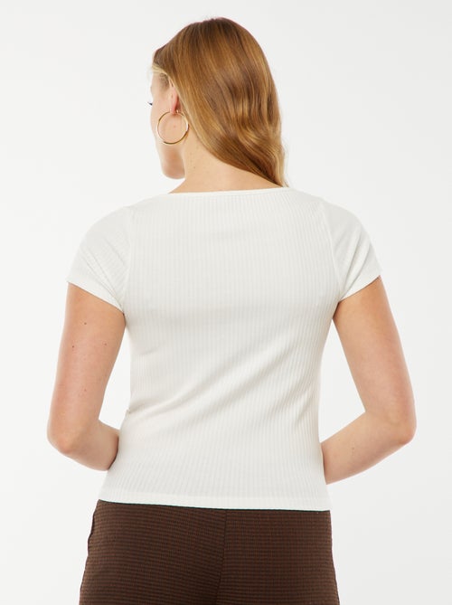 T-shirt met korte mouw met kant en strikje - Kiabi