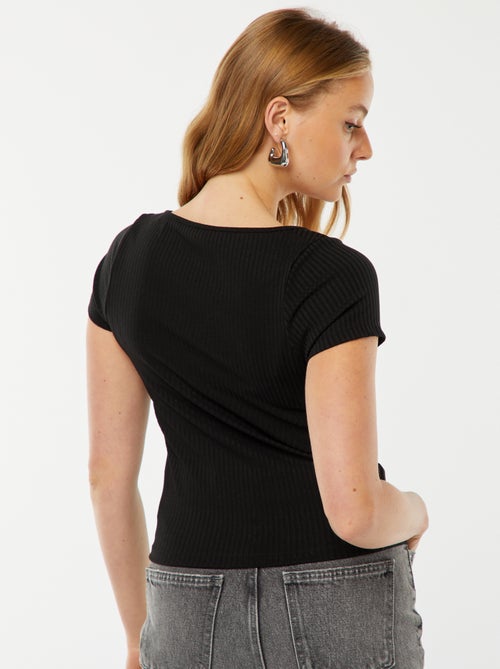 T-shirt met korte mouw met kant en strikje - Kiabi