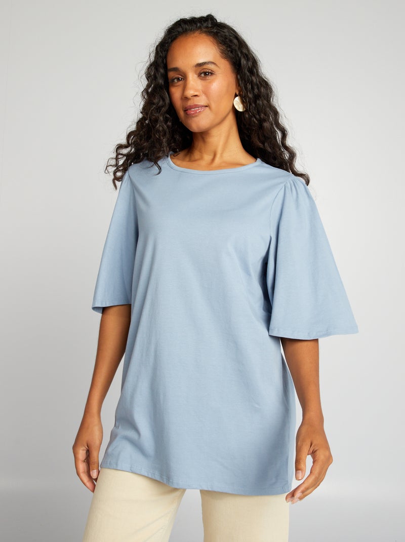 T-shirt met korte mouw met ruches BLAUW - Kiabi