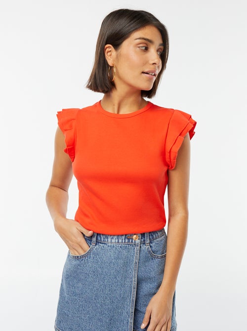 T-shirt met korte mouw met ruches - Kiabi