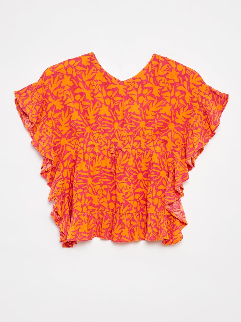 T-shirt met korte mouw met ruches Rose - Kiabi