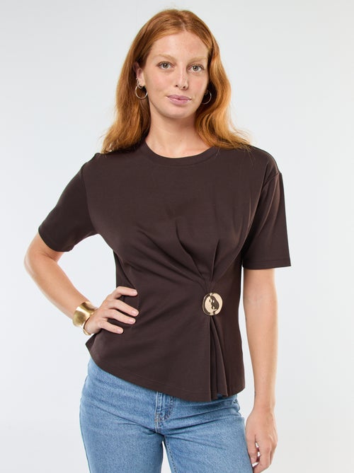 T-shirt met korte mouw met sieraaddetail en gedraaid effect - Kiabi