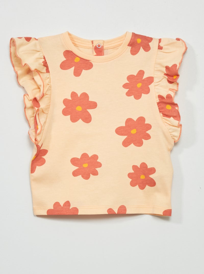 T-shirt met korte mouw met volants ORANJE - Kiabi