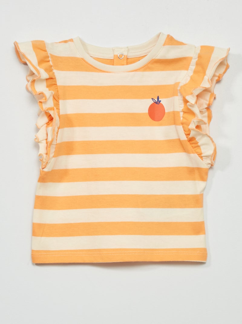T-shirt met korte mouw met volants WIT - Kiabi