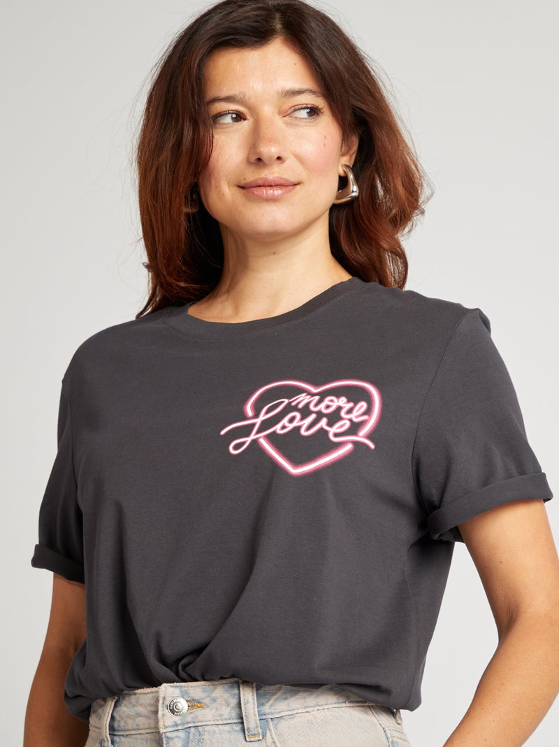 T-shirt met korte mouw ZWART - Kiabi