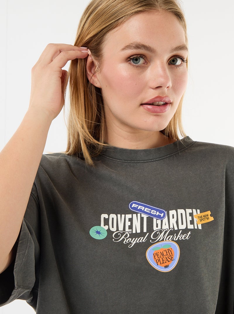T-shirt met korte mouwen, aan twee kanten bedrukt Grijs - Kiabi