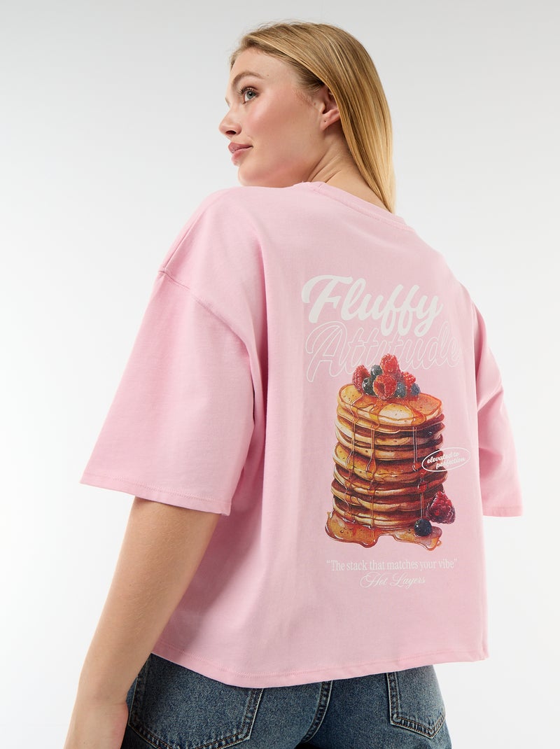T-shirt met korte mouwen, aan twee kanten bedrukt Rose - Kiabi