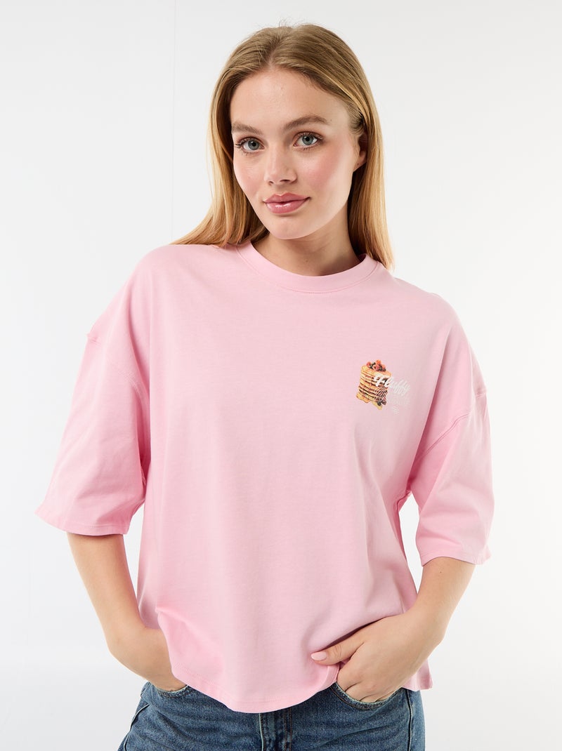 T-shirt met korte mouwen, aan twee kanten bedrukt Rose - Kiabi