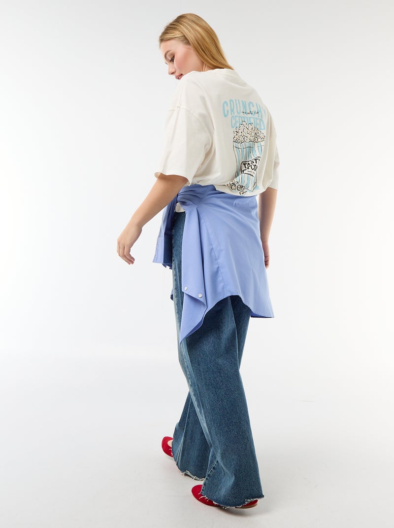 T-shirt met korte mouwen, aan twee kanten bedrukt Wit - Kiabi
