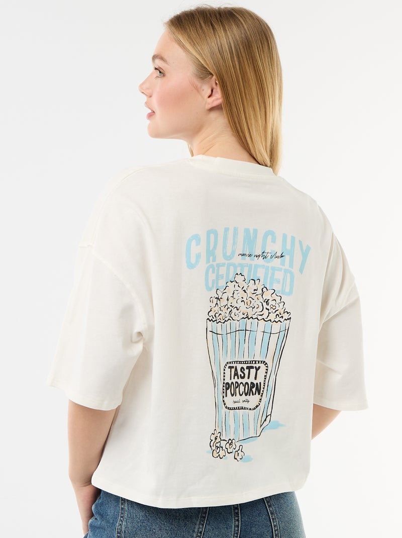T-shirt met korte mouwen, aan twee kanten bedrukt Wit - Kiabi