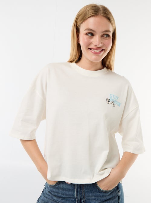 T-shirt met korte mouwen, aan twee kanten bedrukt - Kiabi T-shirt met korte mouwen, aan twee kanten bedrukt - Kiabi