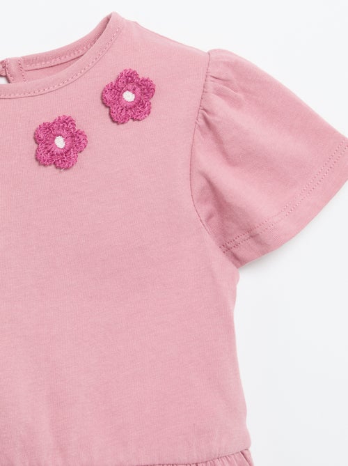 T-shirt met korte mouwen, borduursels en gerimpelde onderkant - Kiabi