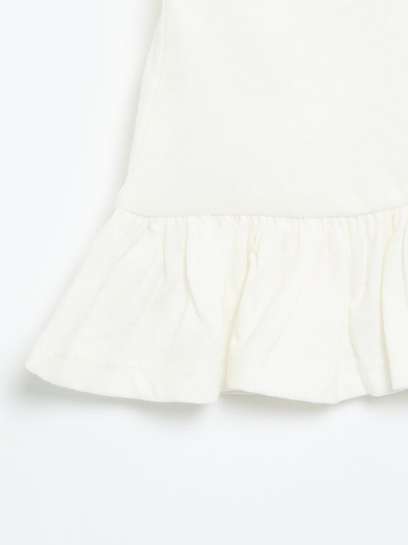 T-shirt met korte mouwen, borduursels en gerimpelde onderkant Wit - Kiabi