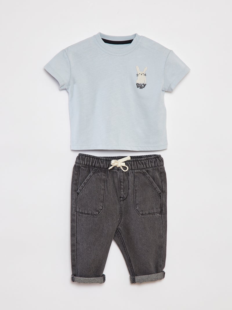 T-shirt met korte mouwen + broek - 2-delig BLAUW - Kiabi