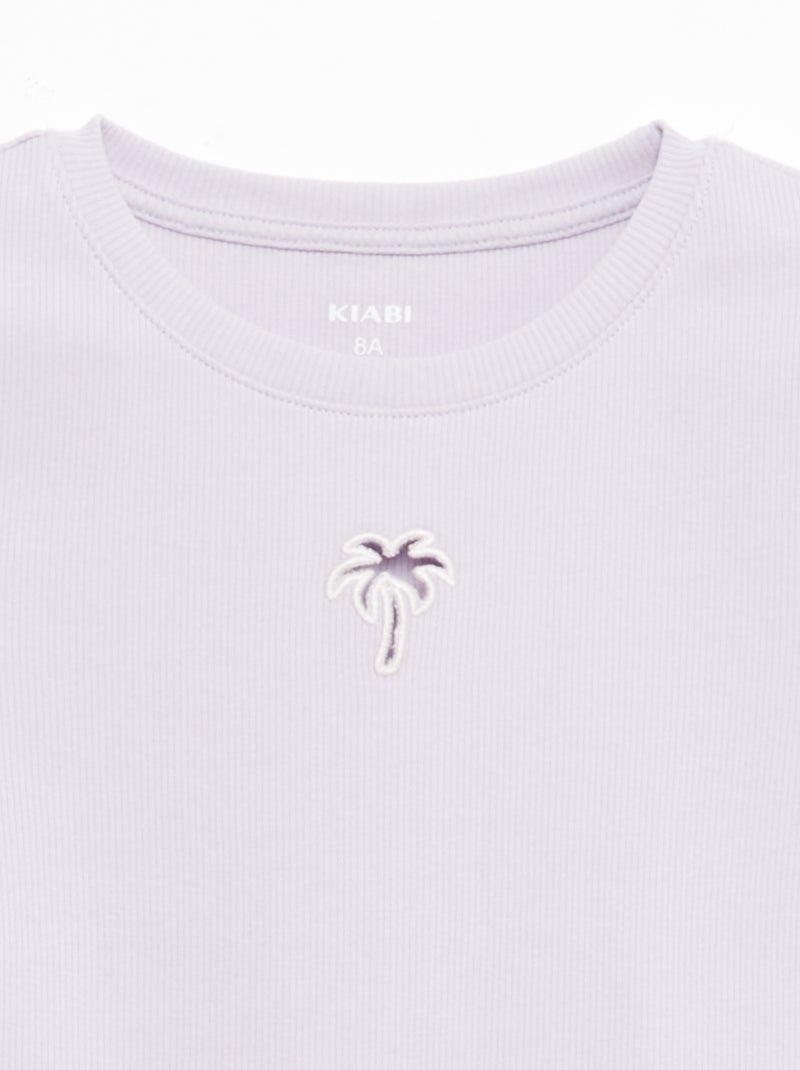 T-shirt met korte mouwen en ajourdetails Paars - Kiabi
