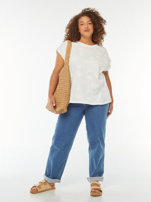 T-shirt met korte mouwen en all-over borduursel - Kiabi