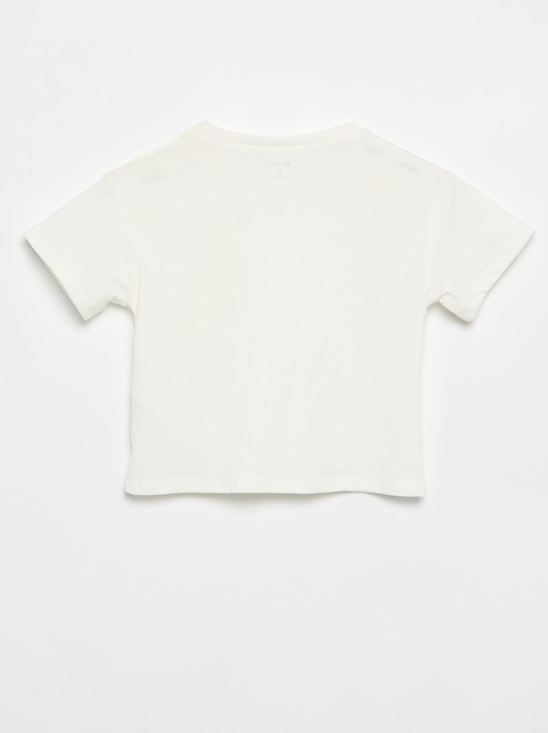 T-shirt met korte mouwen en bloemen op de schouder Wit - Kiabi