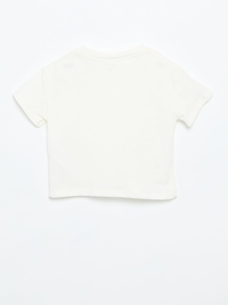 T-shirt met korte mouwen en bloemen op de schouder Wit - Kiabi