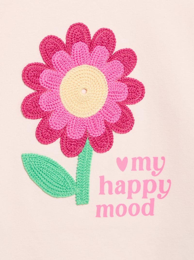 T-shirt met korte mouwen en borduursels Rose - Kiabi