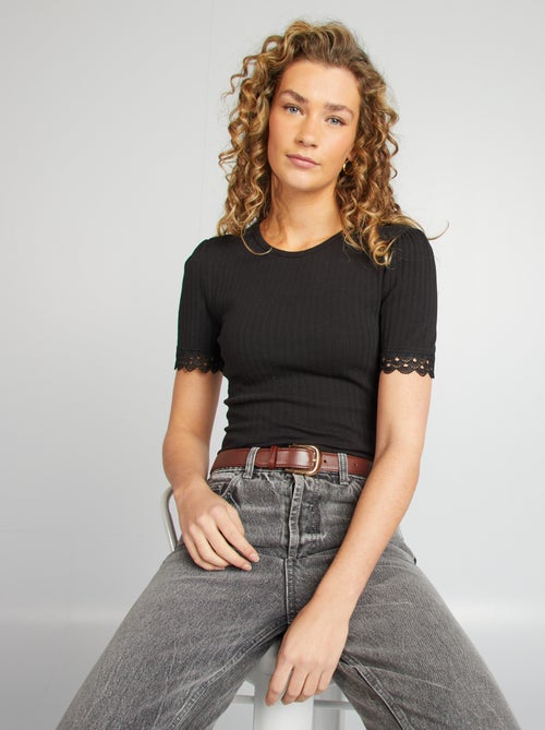 T-shirt met korte mouwen en borduursels - Kiabi