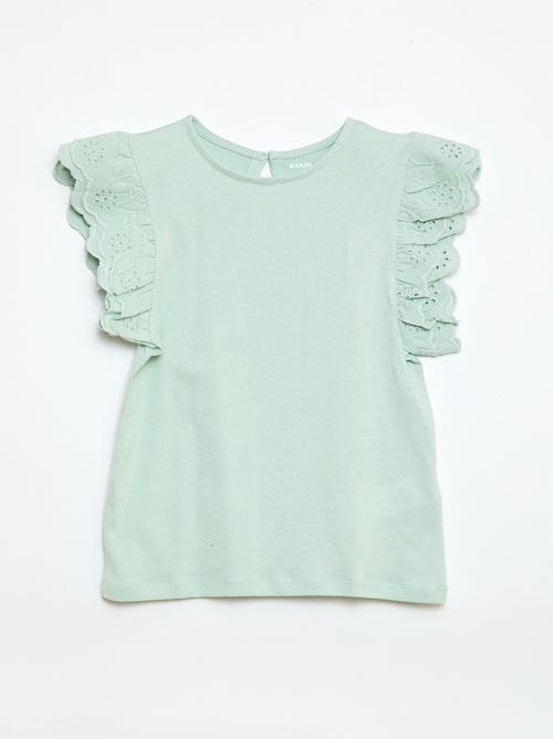 T-shirt met korte mouwen en broderie anglaise - Kiabi