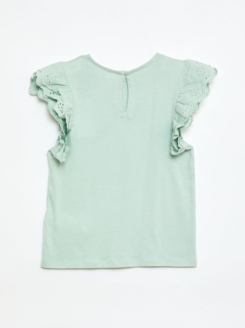 T-shirt met korte mouwen en broderie anglaise - Kiabi