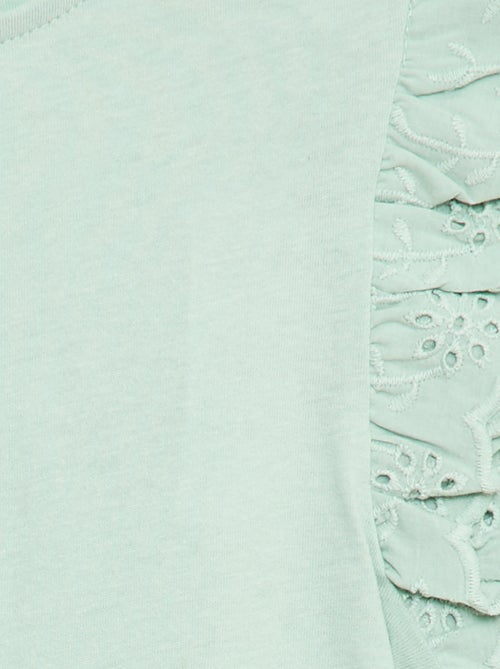 T-shirt met korte mouwen en broderie anglaise - Kiabi