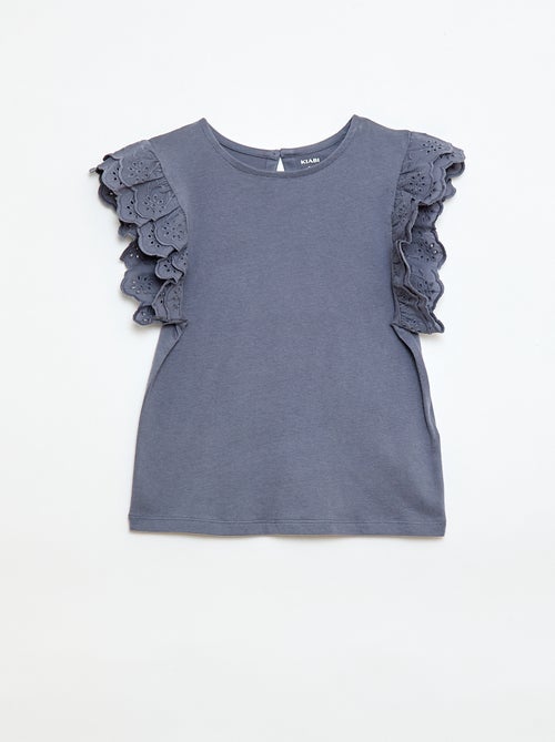 T-shirt met korte mouwen en broderie anglaise - Kiabi