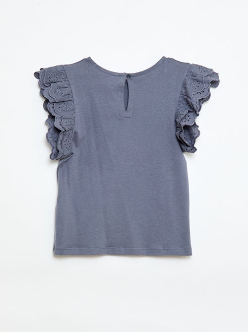 T-shirt met korte mouwen en broderie anglaise - Kiabi