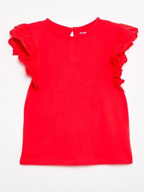 T-shirt met korte mouwen en broderie anglaise - Kiabi