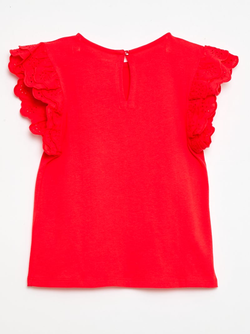 T-shirt met korte mouwen en broderie anglaise Rood - Kiabi