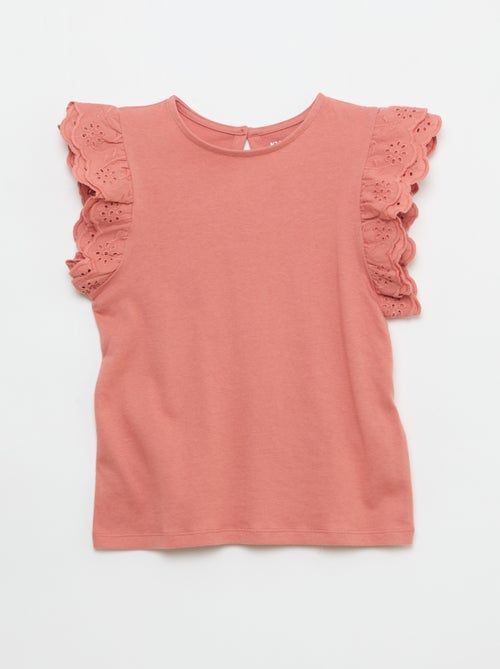 T-shirt met korte mouwen en broderie anglaise - Kiabi