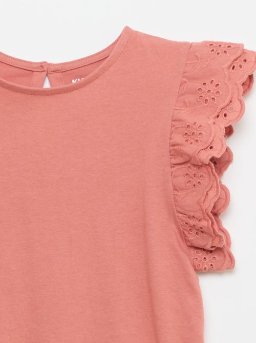 T-shirt met korte mouwen en broderie anglaise - Kiabi