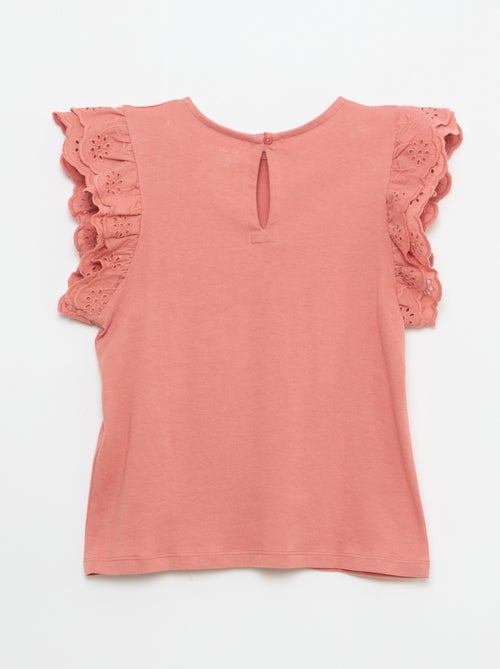 T-shirt met korte mouwen en broderie anglaise - Kiabi