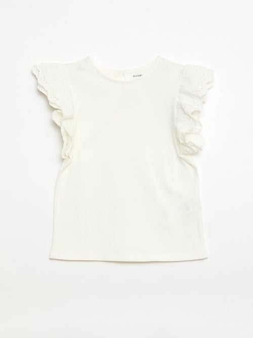 T-shirt met korte mouwen en broderie anglaise - Kiabi