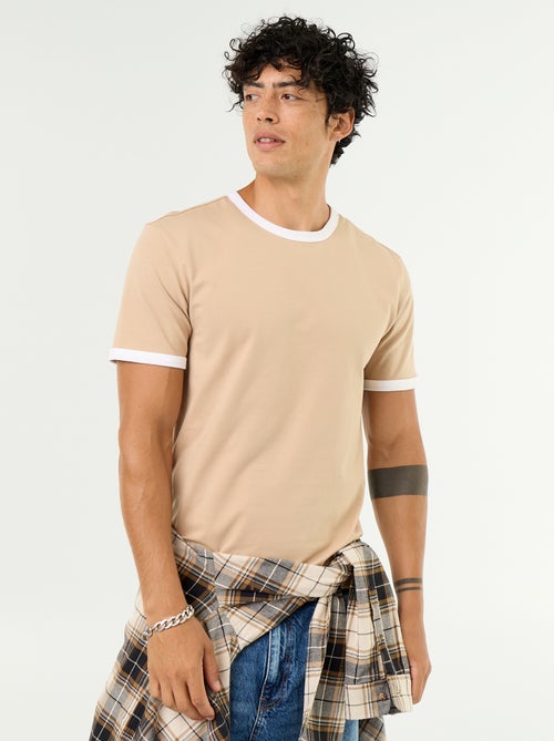 T-shirt met korte mouwen en contrasterende boorden - Kiabi