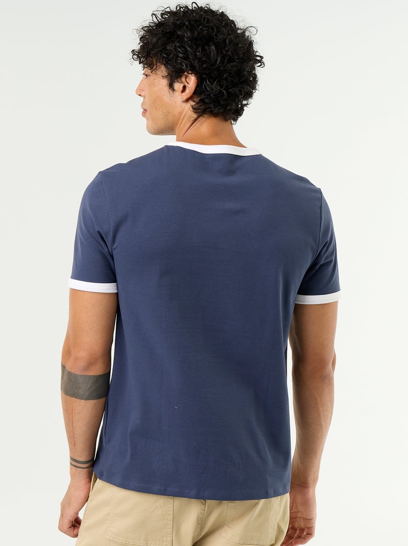 T-shirt met korte mouwen en contrasterende boorden Blauw - Kiabi