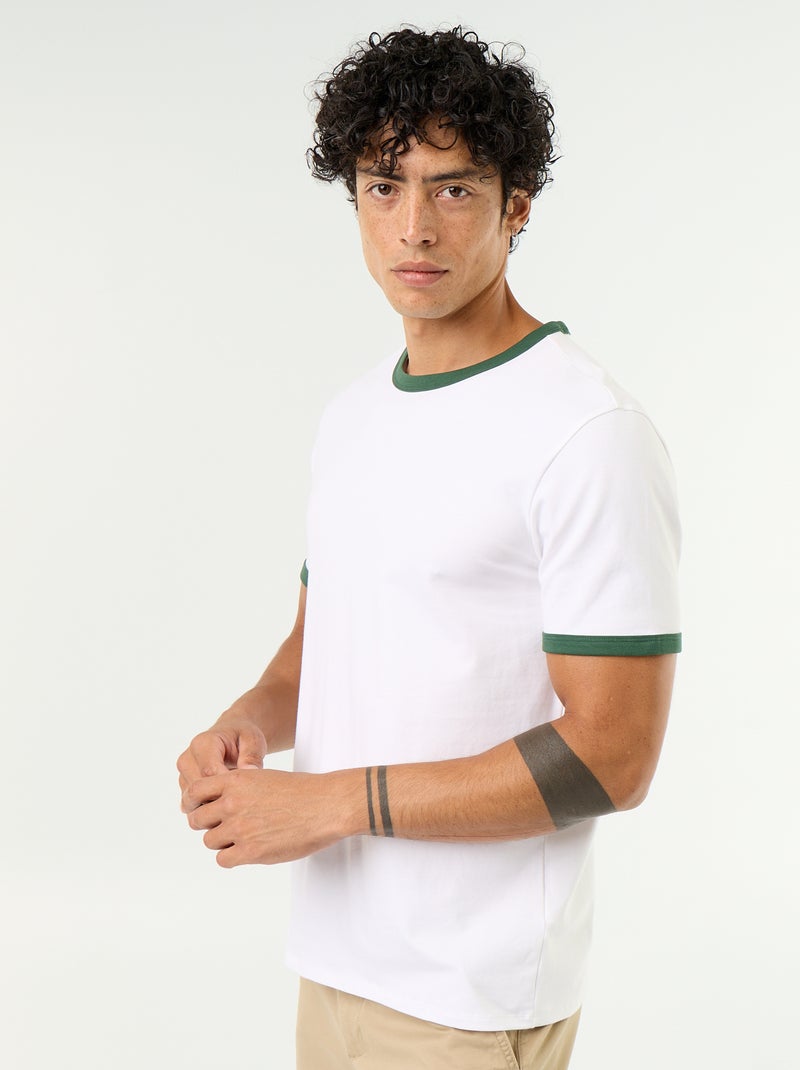 T-shirt met korte mouwen en contrasterende boorden Groen - Kiabi