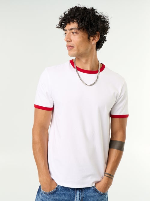 T-shirt met korte mouwen en contrasterende boorden - Kiabi
