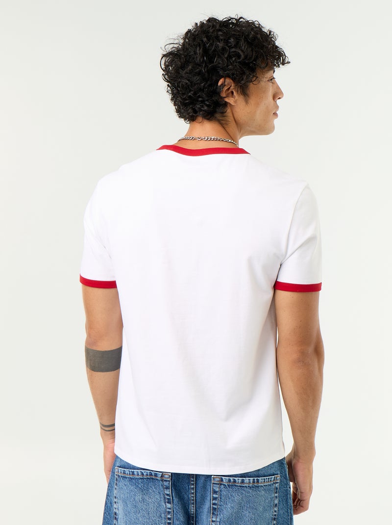 T-shirt met korte mouwen en contrasterende boorden Rood - Kiabi