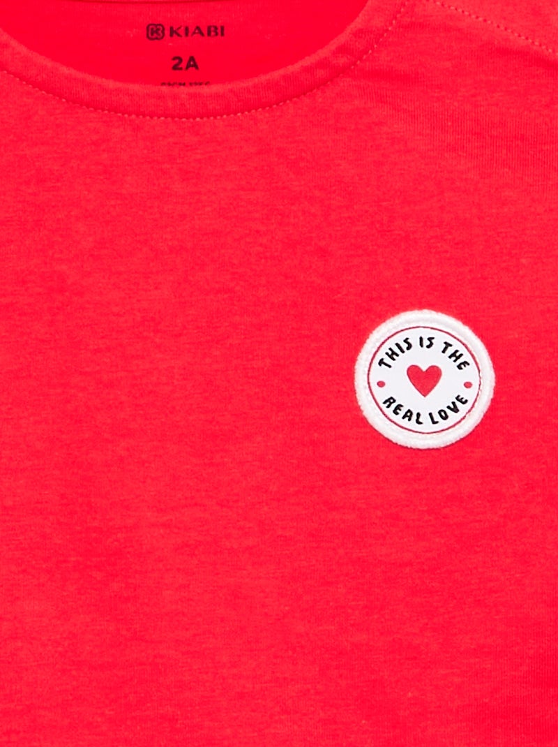 T-shirt met korte mouwen en gestikt hart Rood - Kiabi