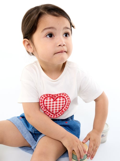 T-shirt met korte mouwen en gestikt hart - Kiabi