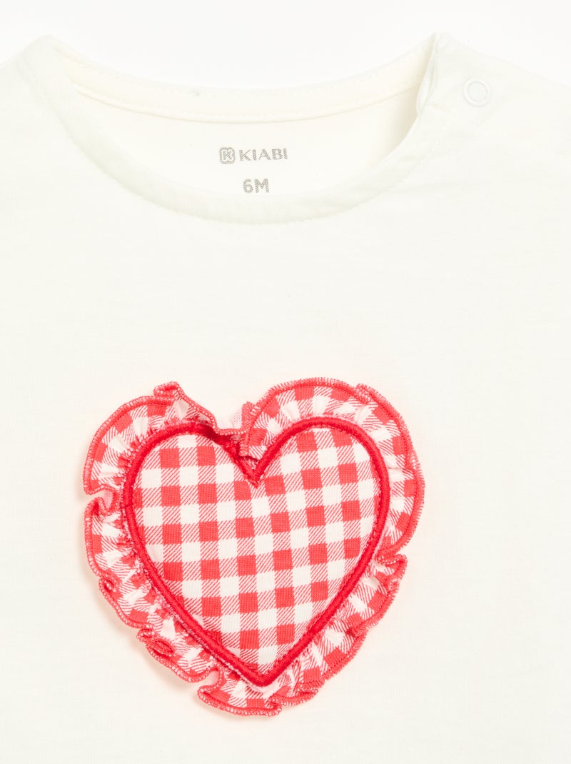 T-shirt met korte mouwen en gestikt hart Wit - Kiabi