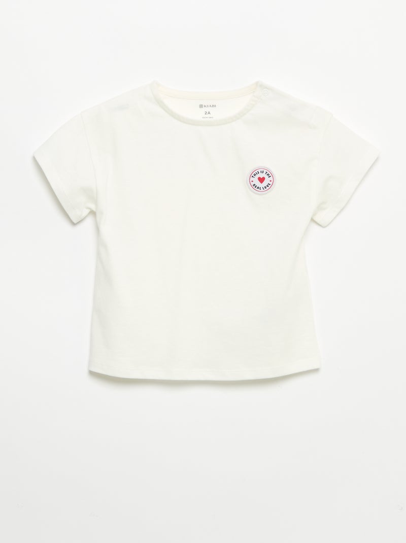 T-shirt met korte mouwen en gestikt hart Wit - Kiabi