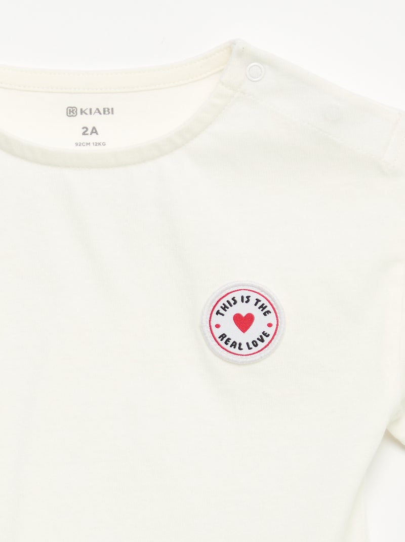 T-shirt met korte mouwen en gestikt hart Wit - Kiabi