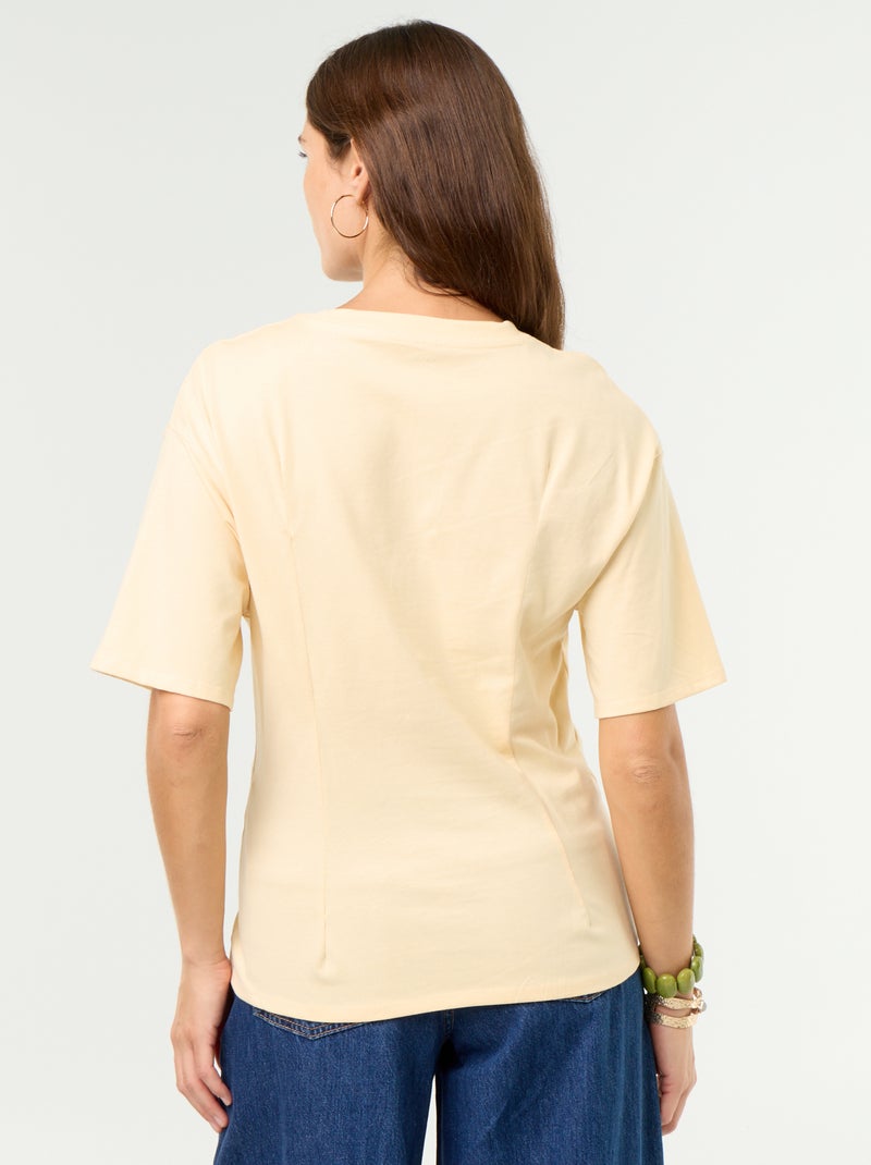 T-shirt met korte mouwen en goudkleurige schelp Biege - Kiabi