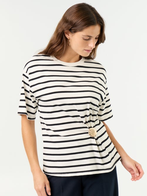 T-shirt met korte mouwen en goudkleurige schelp - Kiabi